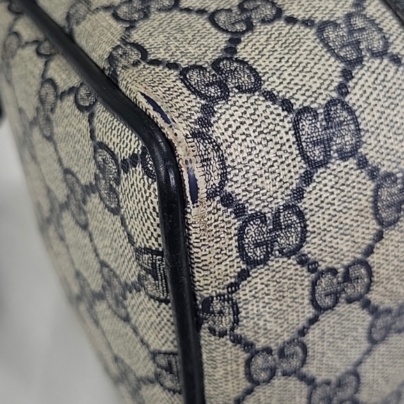 AUTHENTIC GUCCI VINTAGE WEB SHERRY LINE BOSTON BAG…MONOGRAM CANVAS NAVY LEATHER - Picture 4 of 11